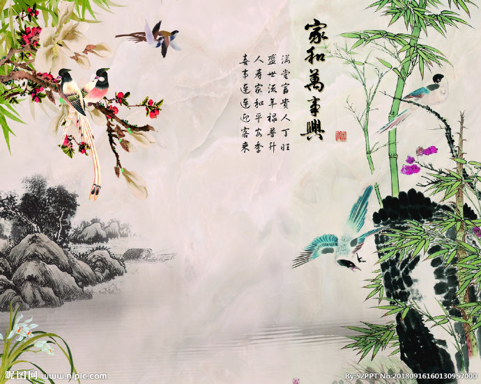 G手绘工笔花鸟山