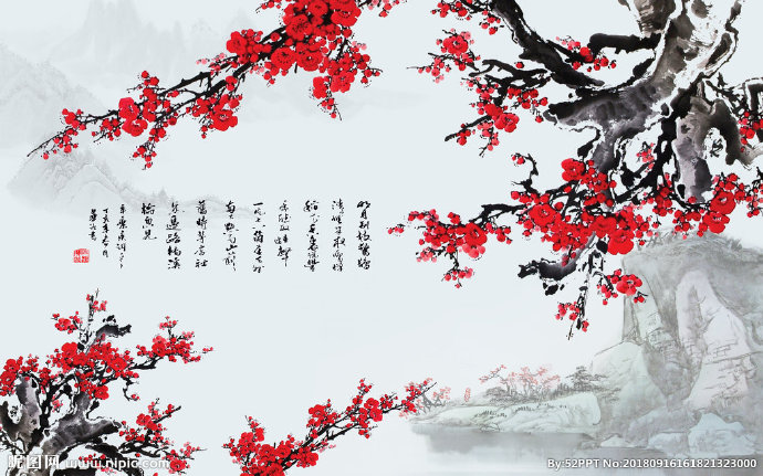 G中式水墨山水花