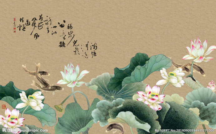 G禅意荷花壁画背