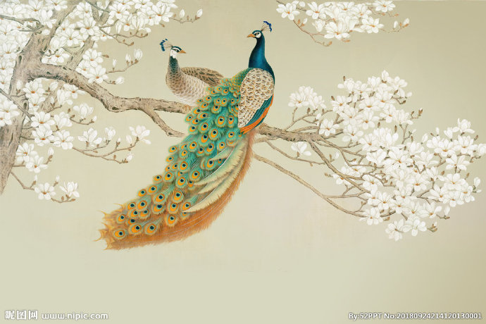 G工笔花鸟背景墙