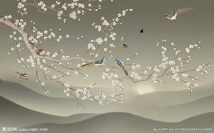 G工笔花鸟背景墙