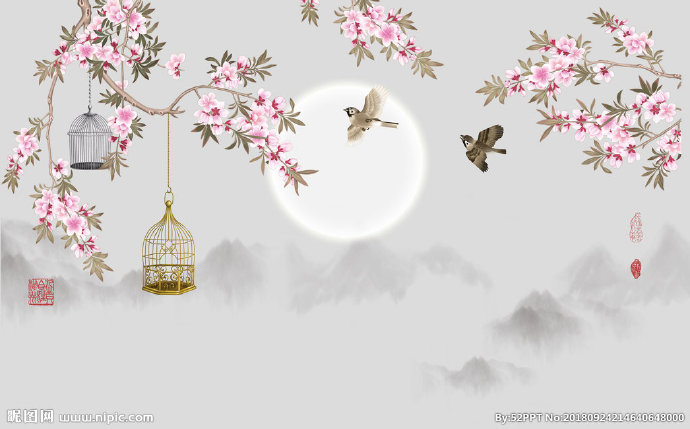 G工笔花鸟背景墙