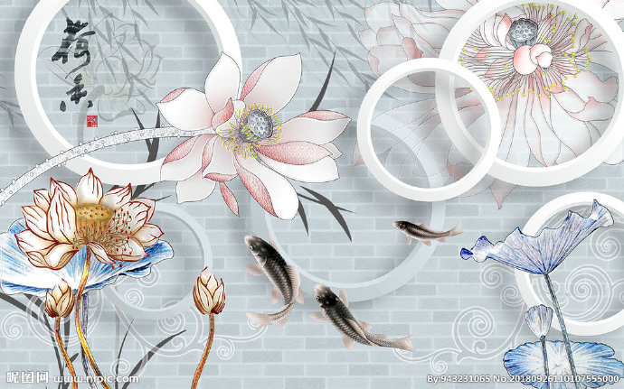 G立体荷花背景墙