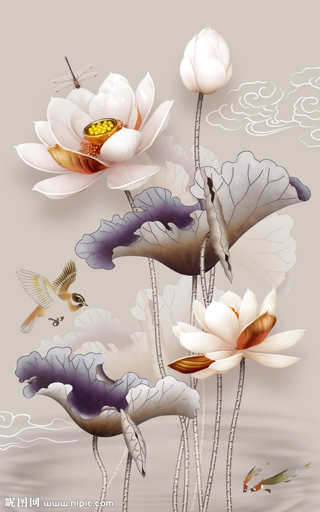 G立体浮雕荷花玄