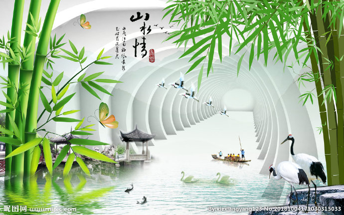 G竹子背景墙竹子