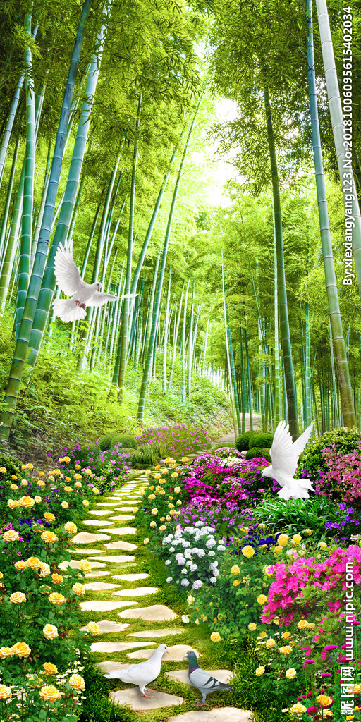 G竹子背景墙竹子