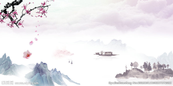 G梅花山水船背景