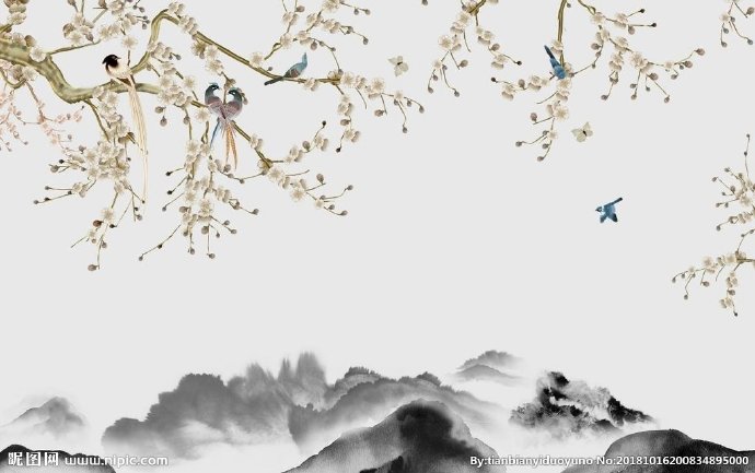 G水墨山水彩雕背