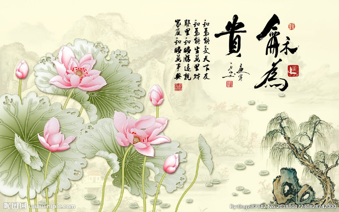 G荷花画背景墙莲