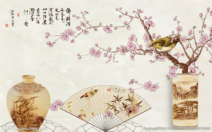 G花鸟背景墙花鸟