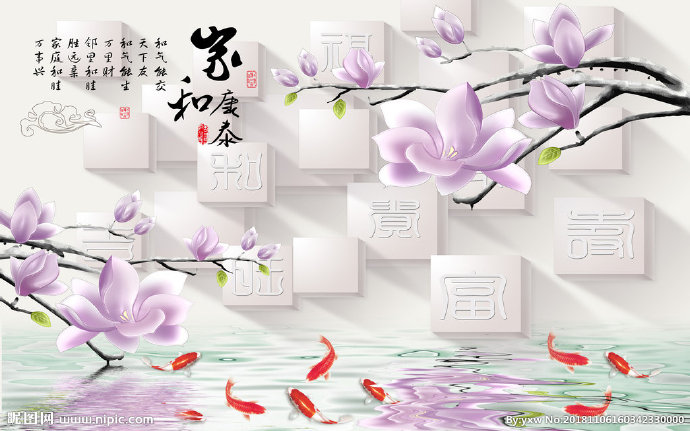G玉兰花荷塘图背
