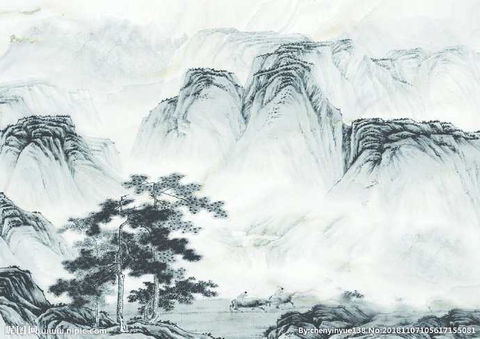 水墨山水背景墙背