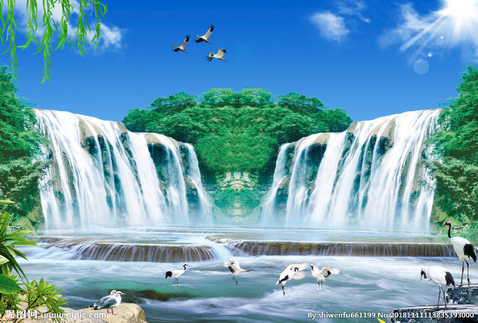 G山水画瀑布背景