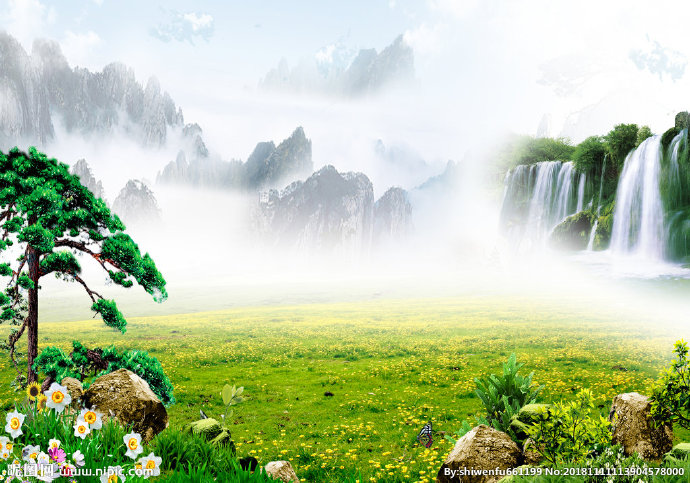 G山水画背景墙背