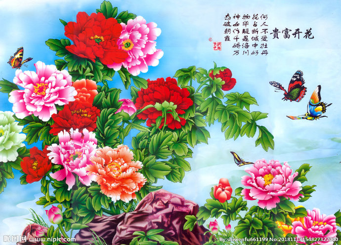 G牡丹花背景墙背