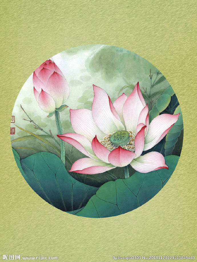 G工笔荷花背景墙