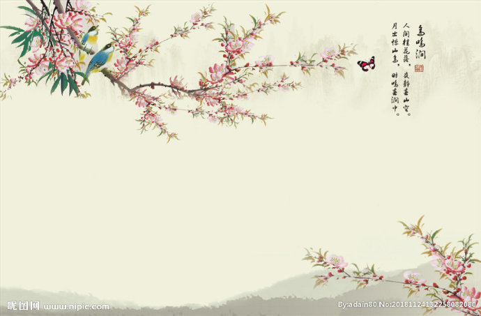 G中式花鸟鸟鸣涧