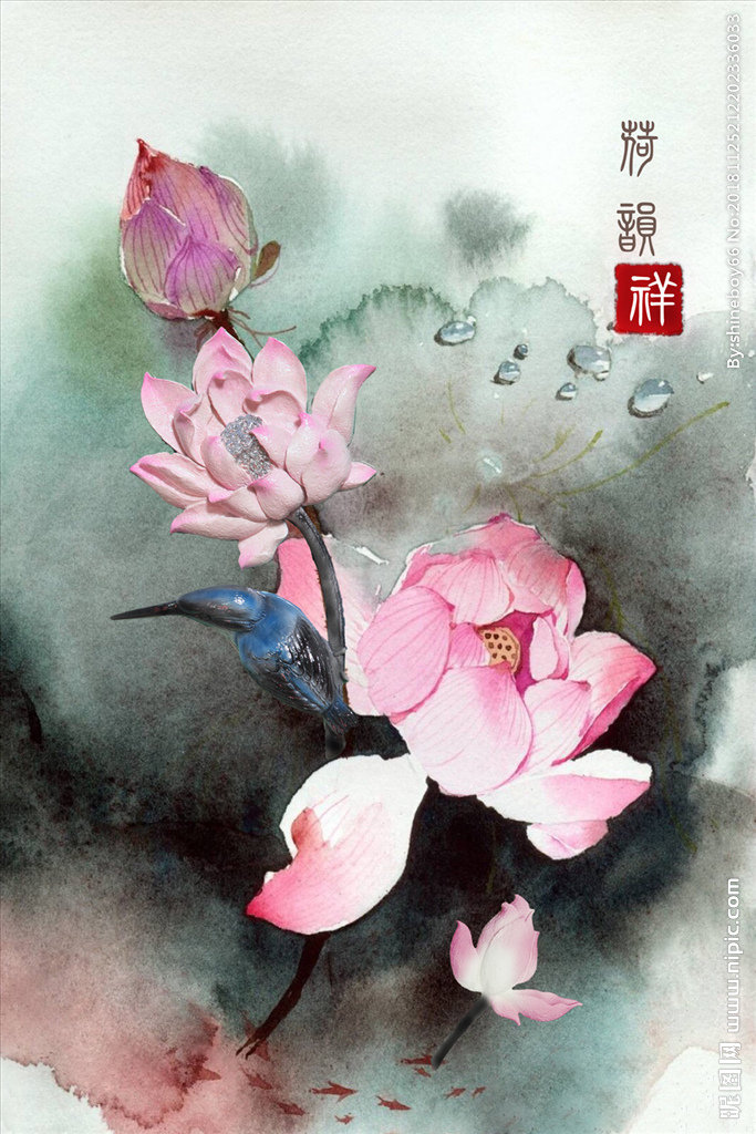 G水墨荷花无框画