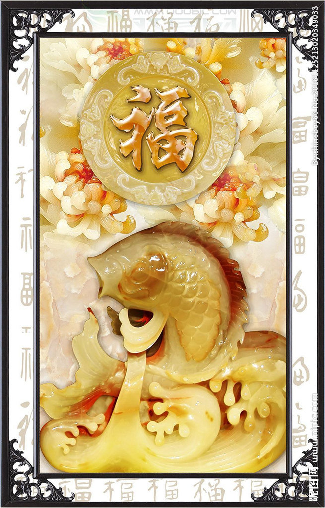 G锦鲤玉雕玄关锦
