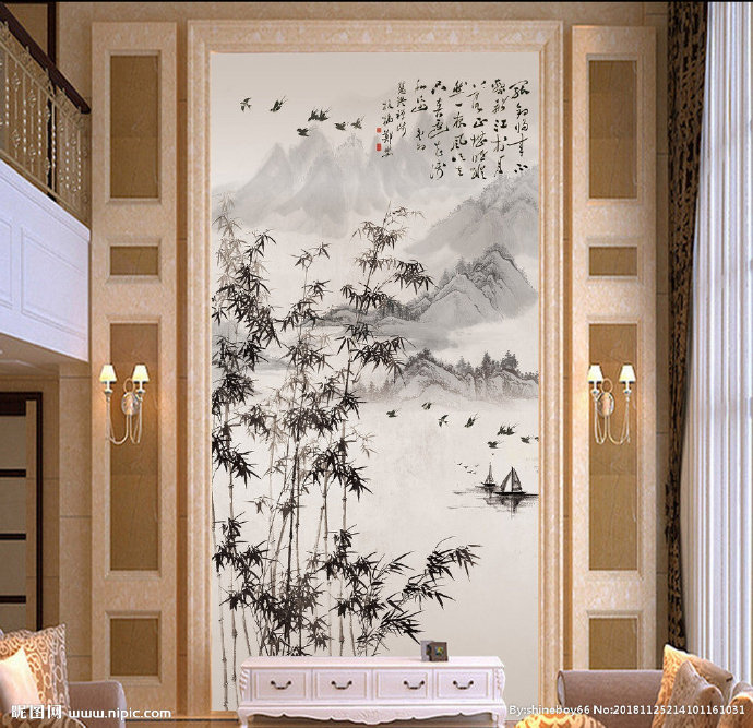 G水墨竹林山水玄