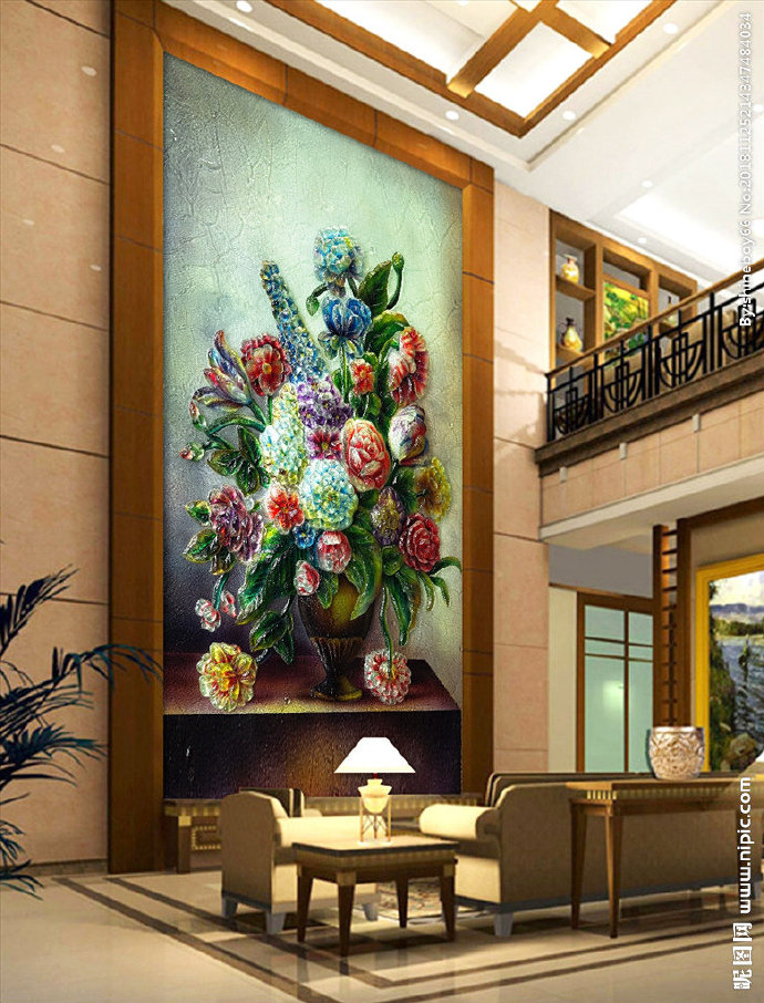 G油画花瓶玄关油