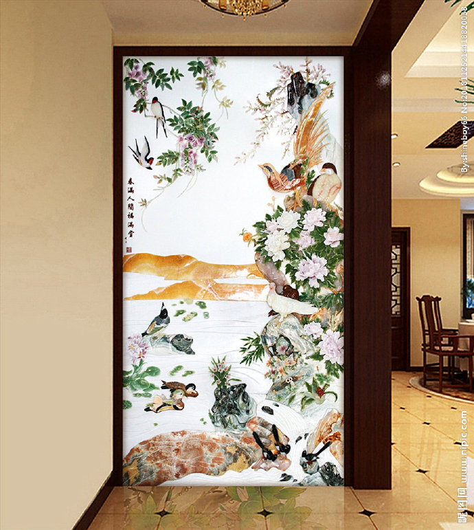 G玉雕浮雕花鸟玄