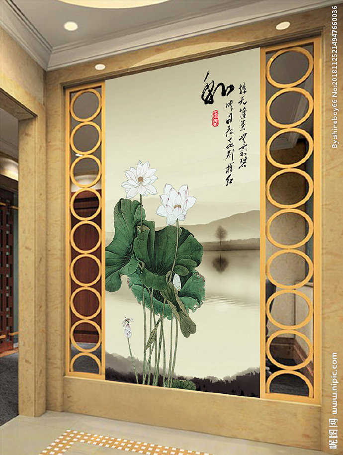 G中式莲花玄关荷