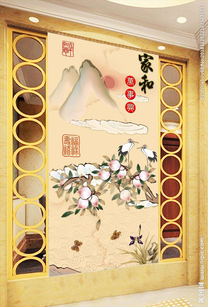 G寿桃仙鹤中式玄