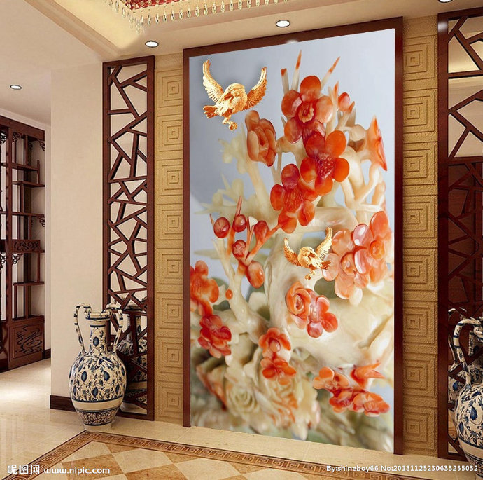 G玉雕梅花花鸟图