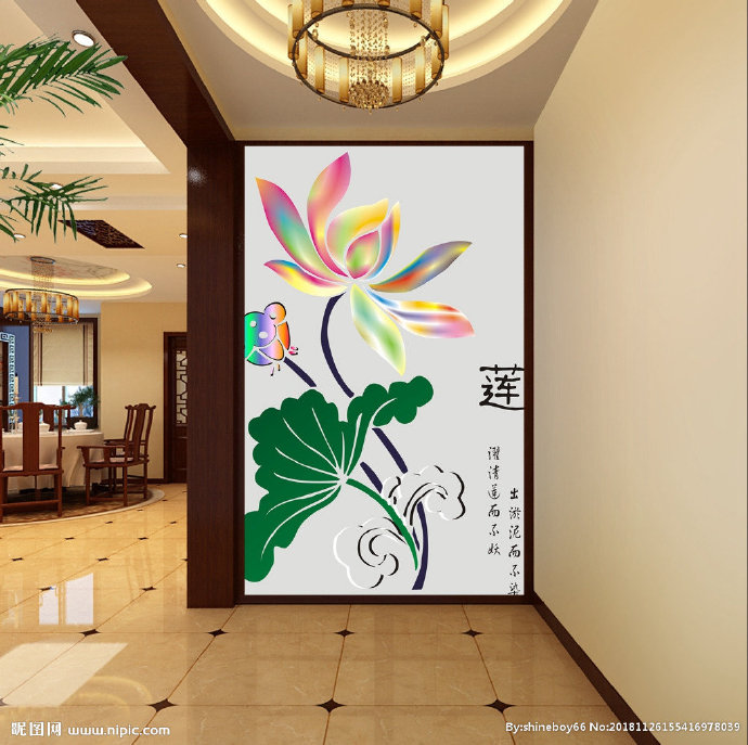 G仿彩雕荷花玄关