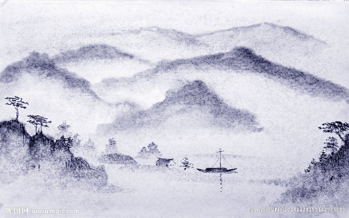 G复古水墨山水图