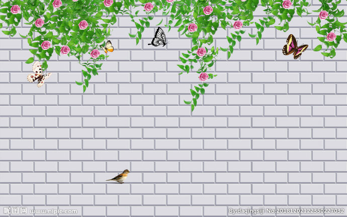 G砖纹花鸟背景墙