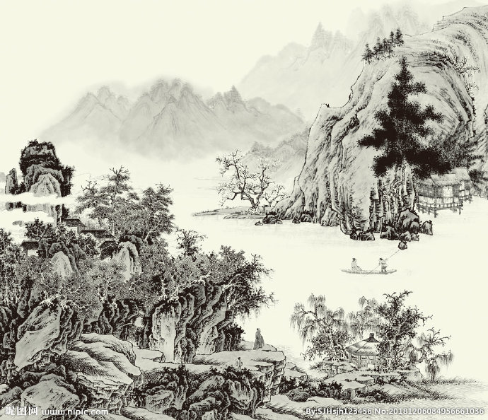 G山水画背景墙背