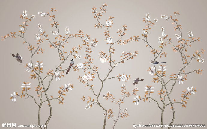 G花鸟画背景墙花