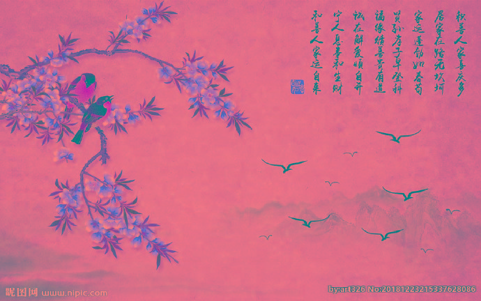 G手绘工笔花鸟水