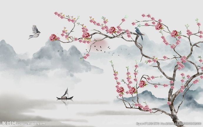 G花鸟画背景墙花