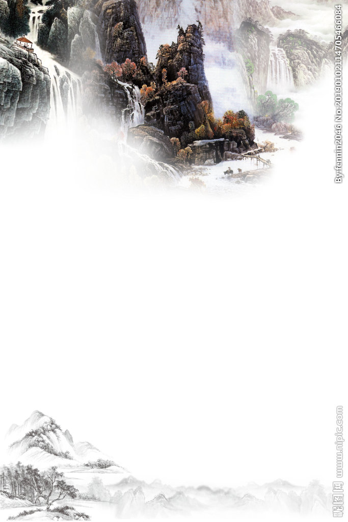 G淡色水墨山脉背
