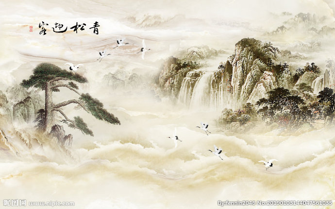 G淡色大气水墨山