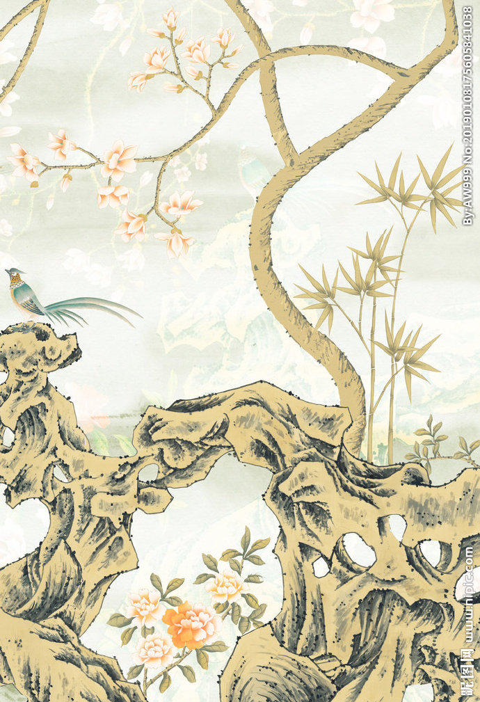 G中式花鸟图玄关