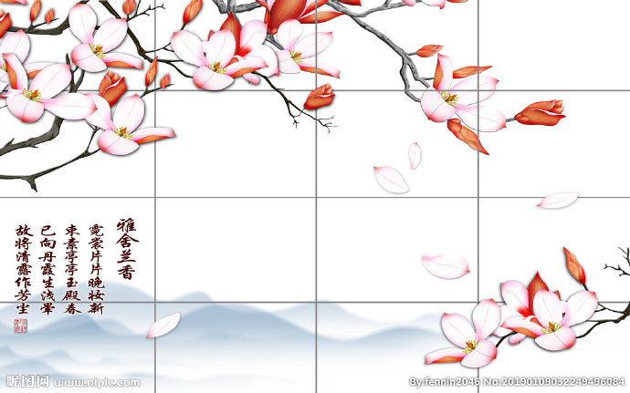 G淡粉色玉兰花背