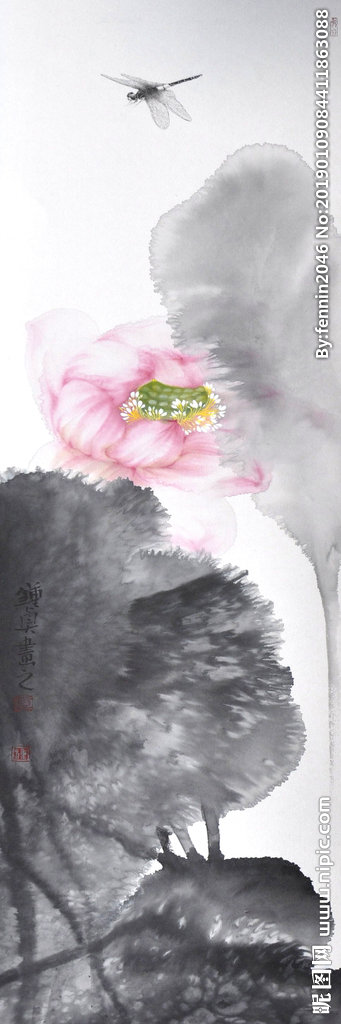 G水墨中式荷叶荷