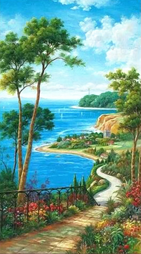油画乡间小路山水