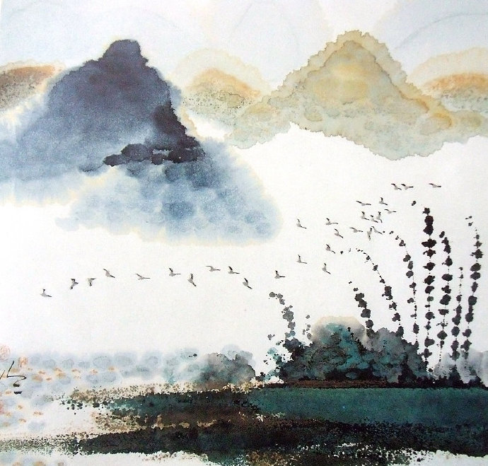 淡水墨山水油画金