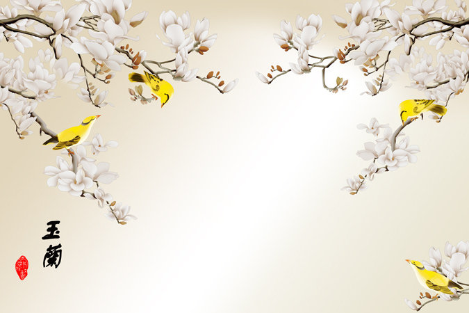 玉兰花鸟中式背景