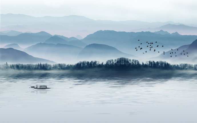 新中式水墨山水倒