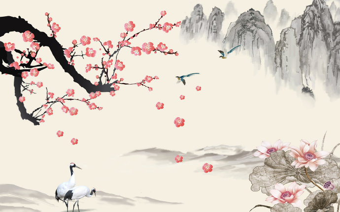 水墨梅花花鸟山水