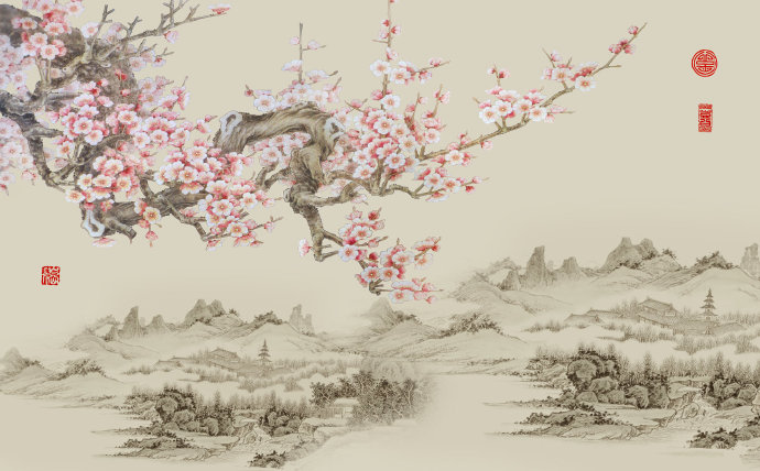 玉兰花鸟中式背景