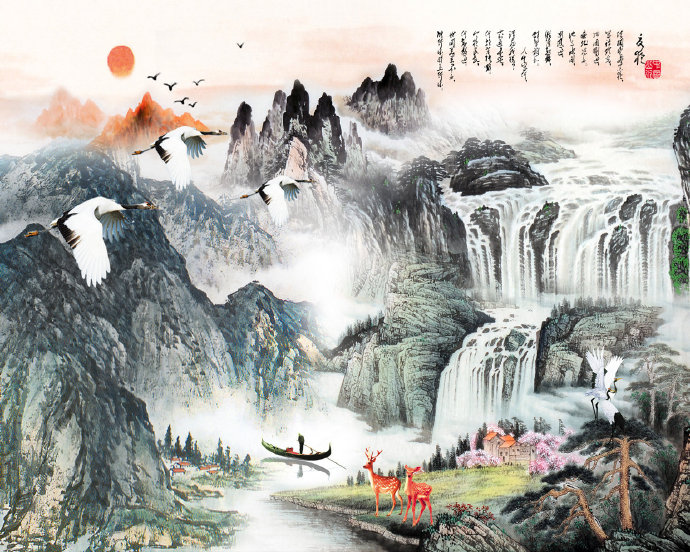 不分层国画山水画