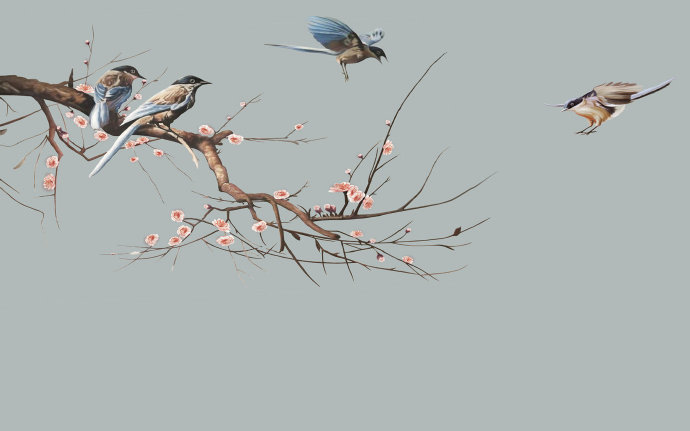 新中式手绘花鸟梅