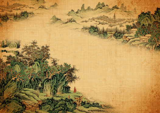 水墨江南山水画中